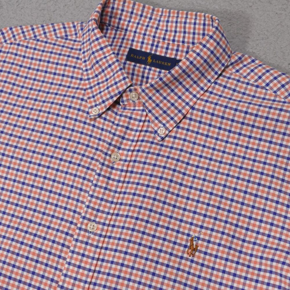 Polo ralph Lauren Shirt Men 2XL Blue Orange Button Down Long Sleeve Heavy Cotton
